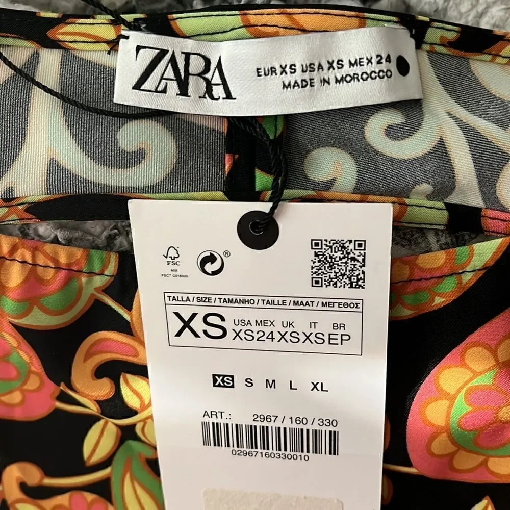 NWT Zara Blogger’s Favorite Long Sleeve Printed Multicolor Open Back Mini Dress - Picture 12 of 12